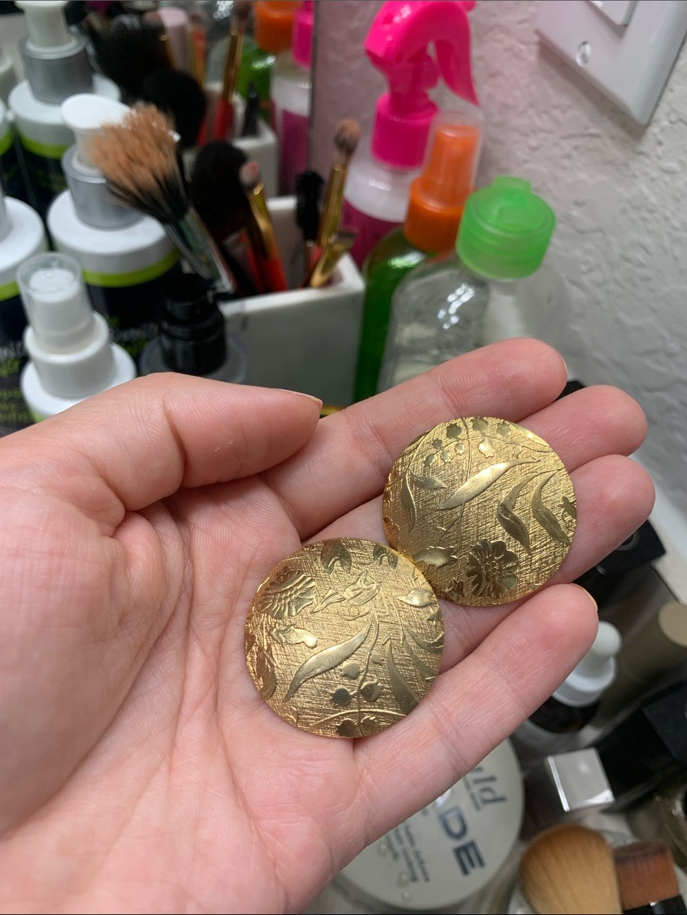 Gold-Tone Textured Floral Round Clip Earrings